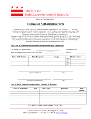 Medication Authorization Form