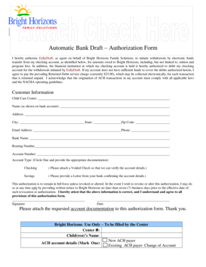 Automatic Bank Draft Authorization Form