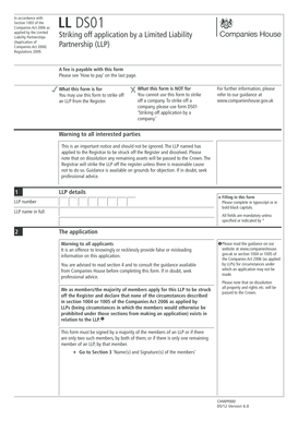 UK LLP Striking Off Application Form