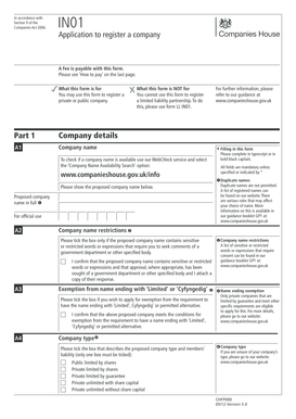 UK Company Registration Form IN01