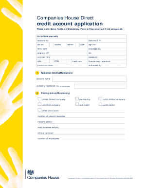 Companies House Direct Credit Account Application