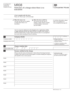 UK MR08 Form for Charges Without Instrument