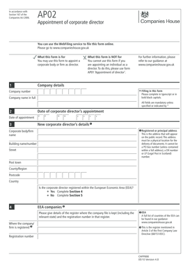 UK AP02 Appointment of Corporate Director Form