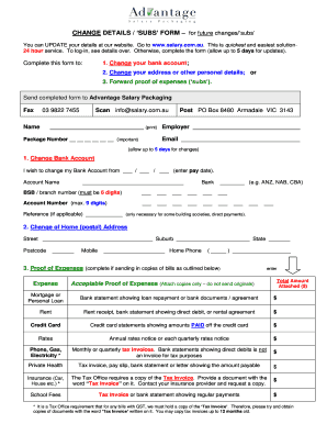 Salary Packaging Change Details Form