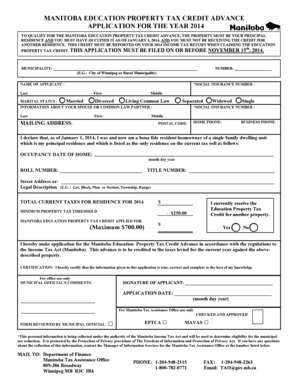 Manitoba Education Property Tax Credit Advance Application