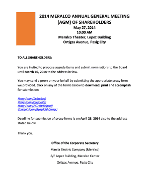 Meralco Annual General Meeting Proxy Forms