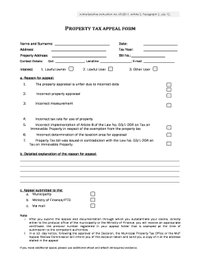 Property Tax Appeal Form