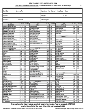 Disney's Old Key West Grocery Order Form