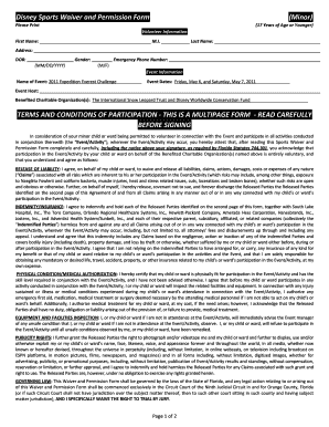 Disney Sports Waiver and Permission Form (Minor)