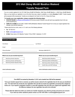 2012 Walt Disney World Marathon Transfer Request Form