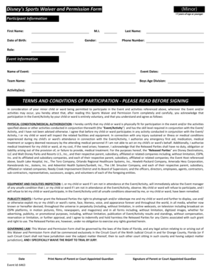 Disney Sports Waiver and Permission Form