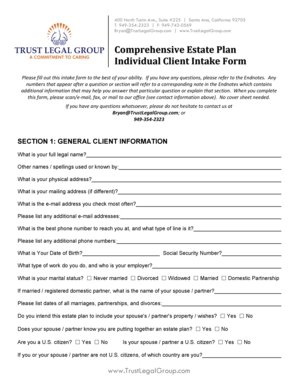 Comprehensive Estate Plan Intake Form