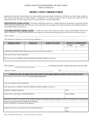Maryland Medication Order Form