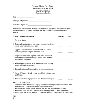Handwashing Competency Checklist
