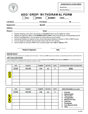 Add/Drop/Withdrawal Form