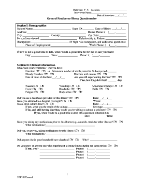 General Foodborne Illness Questionnaire