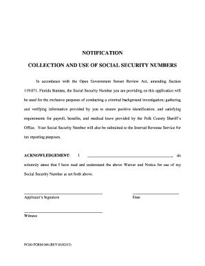 Polk County Sheriff’s Office SSN Waiver