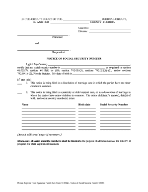 Florida Notice of Social Security Number