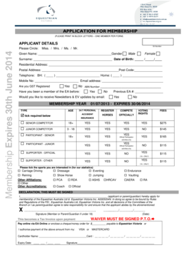 Equestrian Australia Membership Application