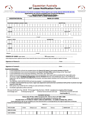 Equestrian Australia NT Lease Notification Form
