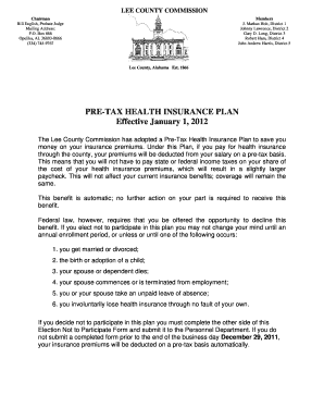 Lee County Pre-Tax Health Insurance Plan Election Form