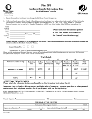 Girl Scout International Trip Enrollment Form