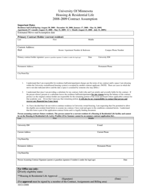 University of Minnesota Housing Contract Assumption