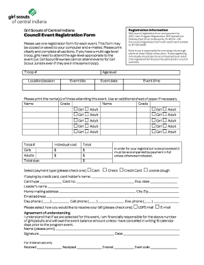 Girl Scouts of Central Indiana Council Event Registration Form
