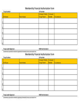 Membership Financial Authorization Form