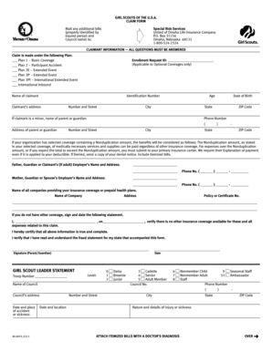 GIRL SCOUTS OF THE U.S.A. CLAIM FORM - girlscoutsindiana