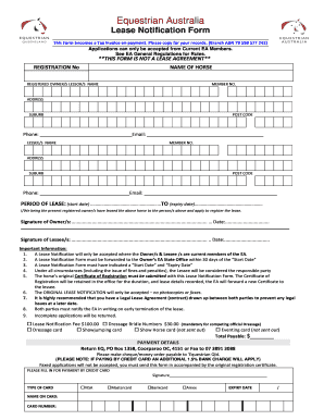 Equestrian Australia Lease Notification Form