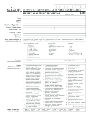 SIAM Student Membership Application 2005