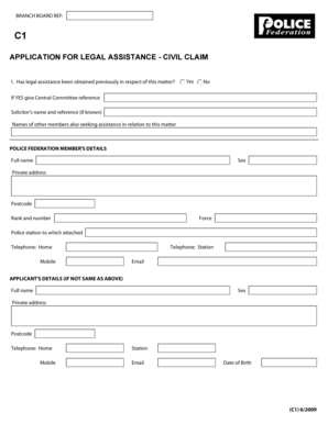 Application for Legal Assistance - Civil Claim
