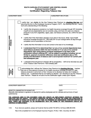 South Carolina Tobacco Use Certification Form