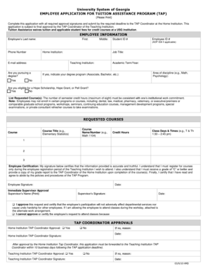 University System of Georgia Employee Application for Tuition Assistance Program