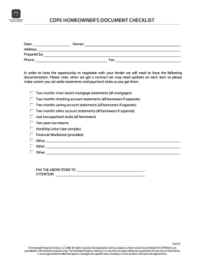 CDPE Homeowner's Document Checklist