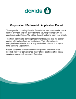 Corporation Partnership Application for Commercial Check Cashing