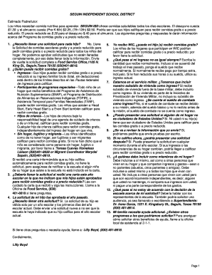 Solicitud de comida escolar gratis y a precio reducido del SEGUIN ISD