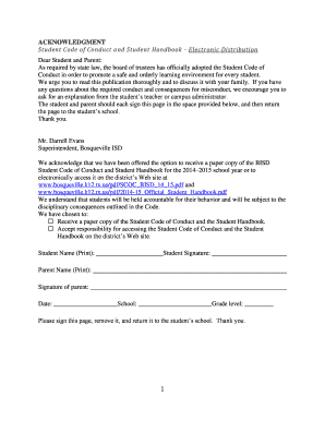 Student Code of Conduct Acknowledgment Form