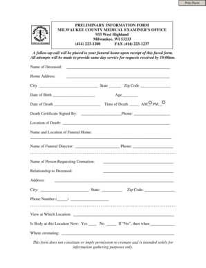 Milwaukee County Cremation Request Form