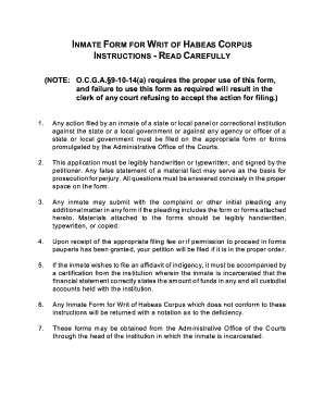 Inmate Form for Writ of Habeas Corpus