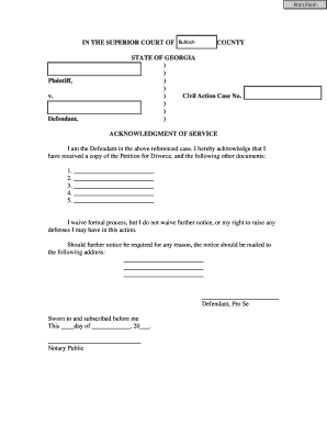 Acknowledgment of Service for Divorce