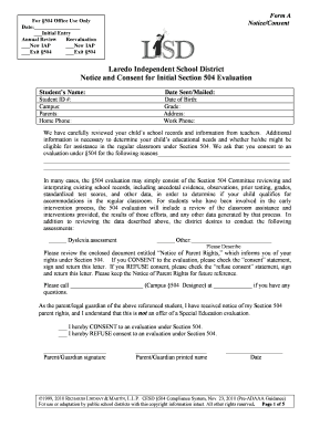 Section 504 Evaluation Consent Form
