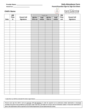 Daily Attendance Form Child's Name: