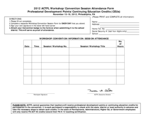 ACTFL Workshop/Convention Session Attendance Form