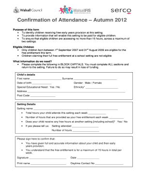 Confirmation of Attendance – Autumn 2012