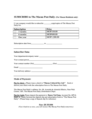 Macau Post Daily Subscription Form