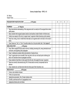 Literary Analysis Essay Rubric