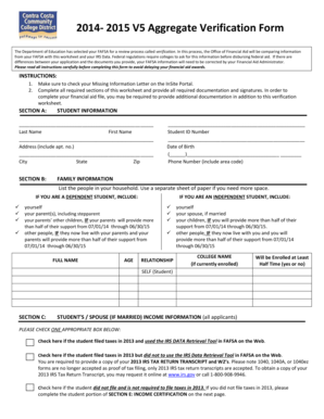 2014-2015 Aggregate Verification Form