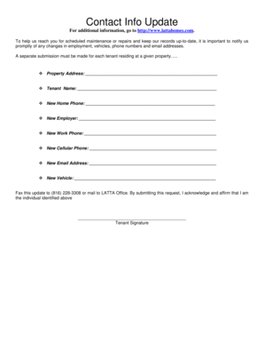 Tenant Contact Information Update Form